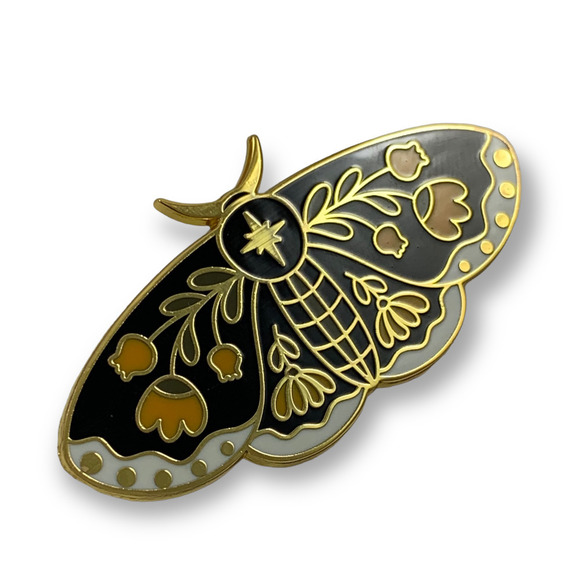 Large gold enamel tulip sacred star moth pin - Picture 8 of 9
